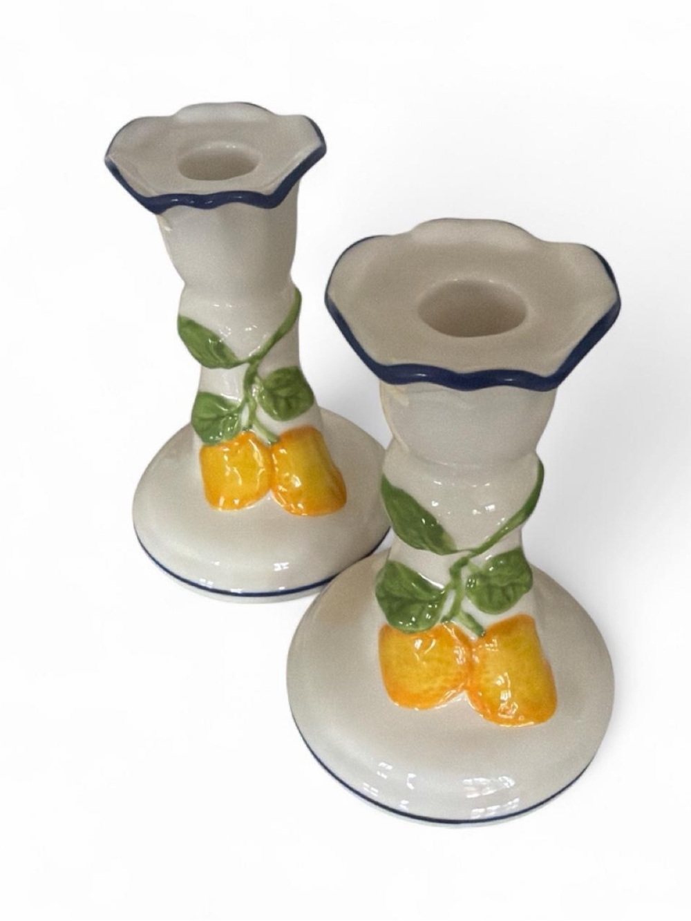 Ceramic Lemon Accent Candlestick Pair Set